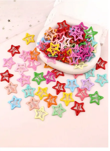 20pcs/Pack Colorful Star Shape Hair Clips, Cute Hair Accessories For Baby & Kids