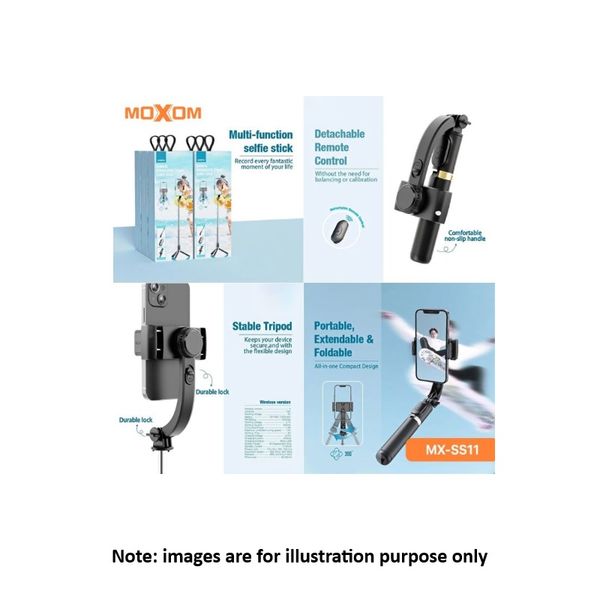 MOXOM SS-11 Gimbal Stabilizer Tripod Selfie Stick Black
