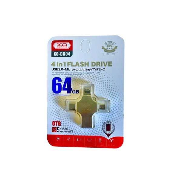 XO DK04 64GB 4 in 1 Lighting Flash Disk USB Micro Type-C Lightning