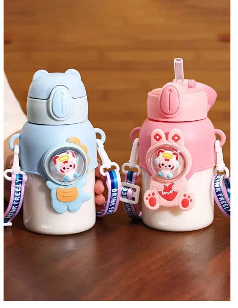 21oz Cute Cartoon Water Bottle With Lid And Straw - Leak-Proof Portable Sports Cup
