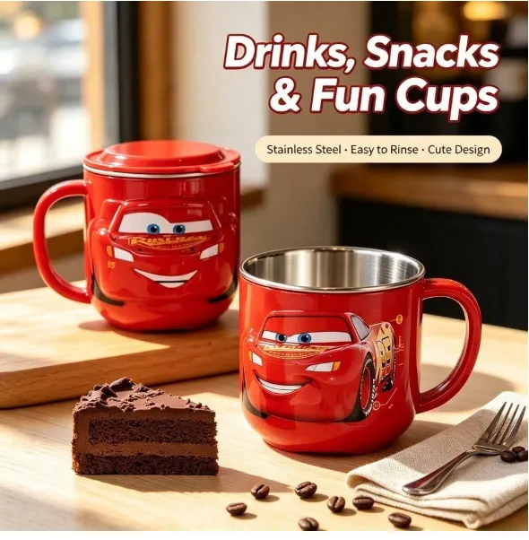 Disney Lightning Stainless Steel Inner Liner With Handle And Lid Beverage Coffee Cup