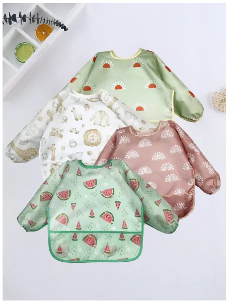 1pc Cartoon Waterproof Long Sleeve Bib, Soft Feeding Bib, Baby Smock, Lightweight For All Seasons