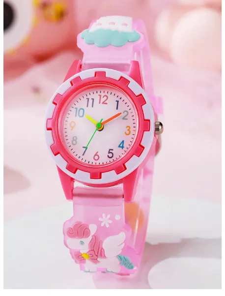 Children's Astronaut Pattern Macaron Color Series Kids Watch, Colorful Plastic Strap Boys Girls Student Watch