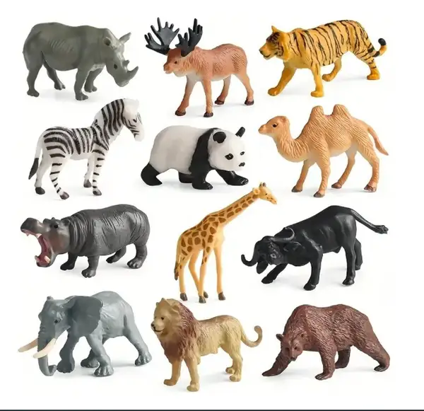 12pcs Wild Animal Models, Including Tiger, Lion, Brown Bear And Elephant, Suitable As Educational Gifts
