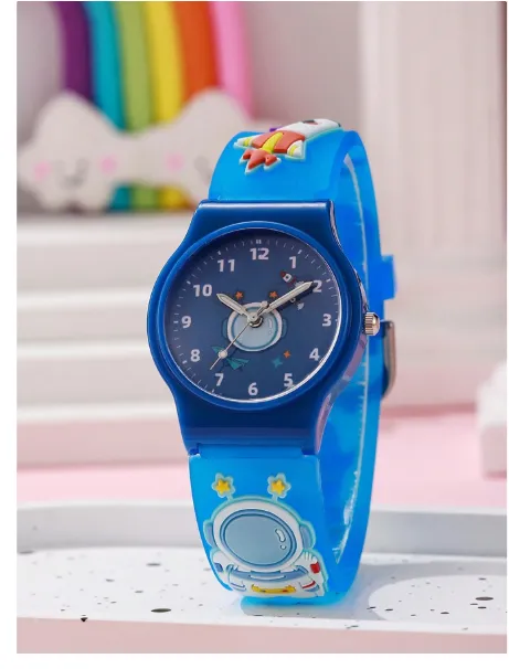 Children's Astronaut Pattern Macaron Color Series Kids Watch, Colorful Plastic Strap