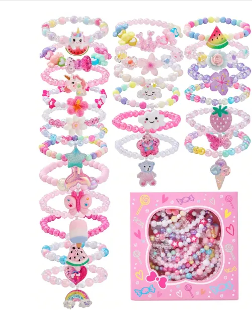 24PCS Girls Cute Butterfly Flower Heart Charm Bracelets
