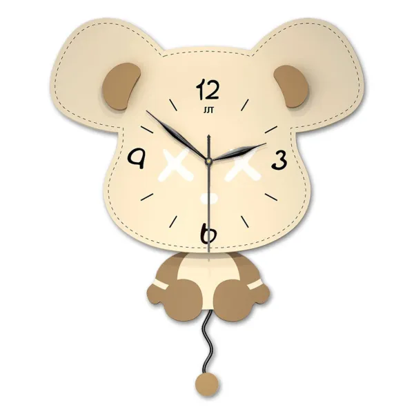 Sleepy Mouse-Shaped Wall Clock with Stitched Ears, Playful Expression, and Dangling Pendulum