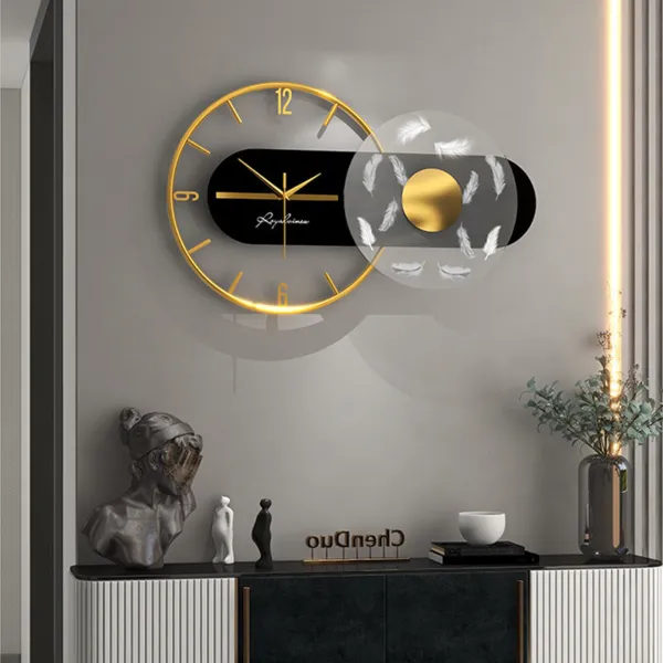 Elegant Gold Feather Accent Wall Clock