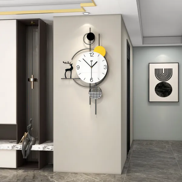 Modern Abstract Wall Clock with Deer Silhouette and Geometric Design