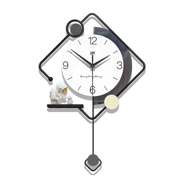 Modern Geometric Wall Clock with Astronaut Figurines