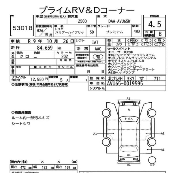 2014 Toyota Harrier Transit Hybrid 4 WD JBL Grade4,5 Carousel 6