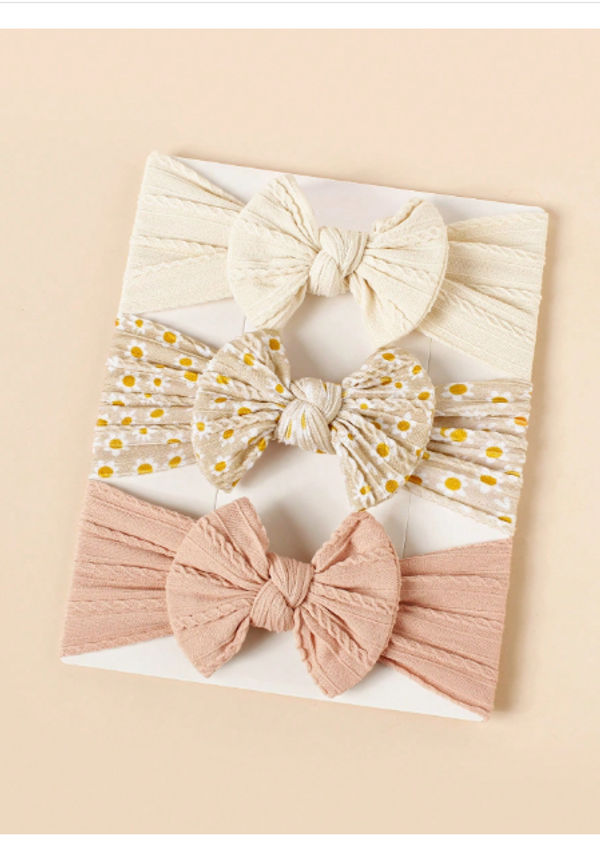 3pcs Children/baby Soft And Breathable Floral Print Fashionable Nylon Bowknot Headband