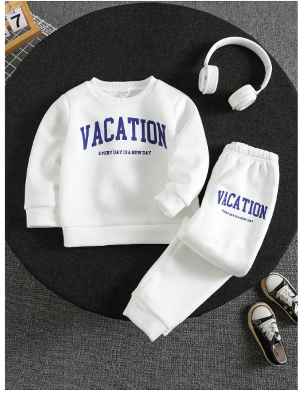 2pcs Boys Kids Casual Fashion Printed Knitted Crew Neck Long Sleeve Sweatshirt & Pants Set