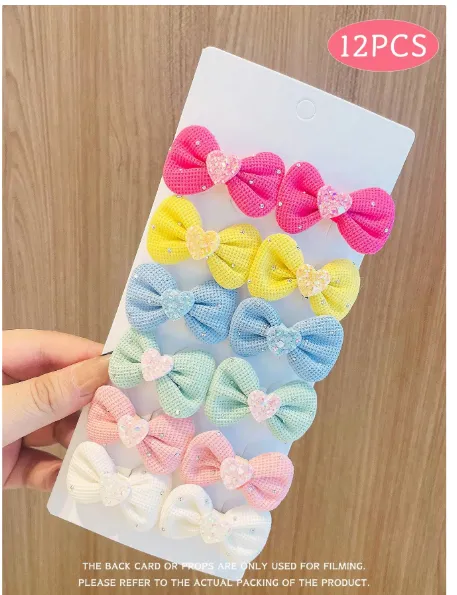 12pcs/Set Multicolor Bowknot Hair Clips For Girls & Teens, Versatile Casual Hair Accessories
