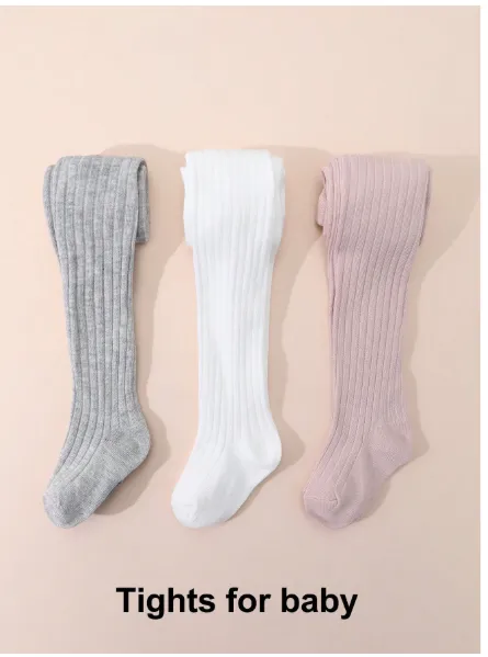 3 Pairs Girls' Solid Color Leggings, Vertical Striped Tights