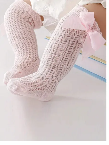 One Pair Of Baby Mesh Bowknot Long Socks Insect-Proof Socks For Summer
