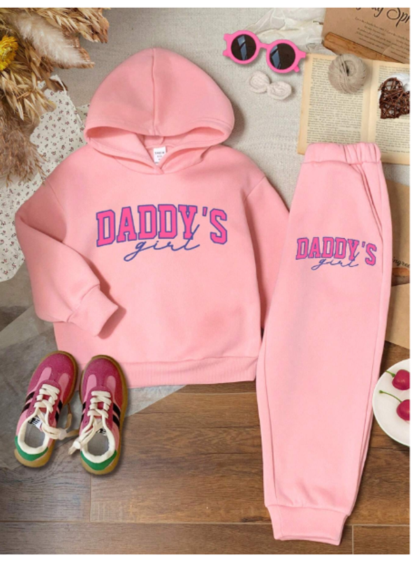 2pcs Young Girls Oversized Letter Pattern Casual Hoodie Sweatshirt And Pants Set