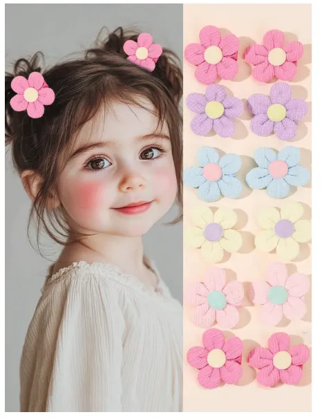10pcs Macaron Floral Hair Clips For Girls,Adorable Colorful Flower Barrettes