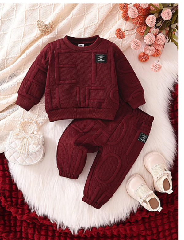Baby Girl Letter Jacquard Sweatshirt & Pants Set