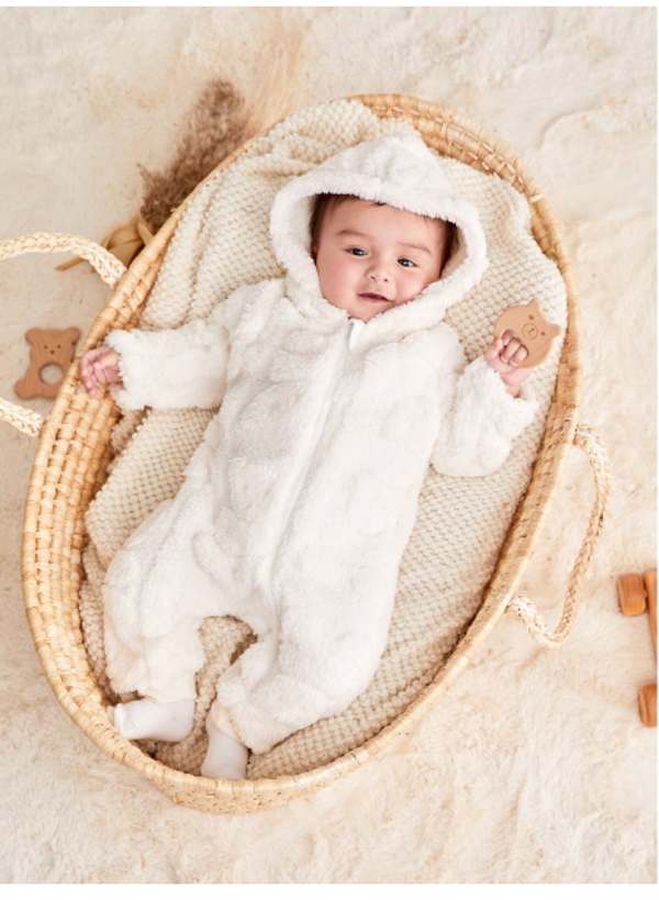 Newborn Baby Boy Cute Hooded Fleece Romper