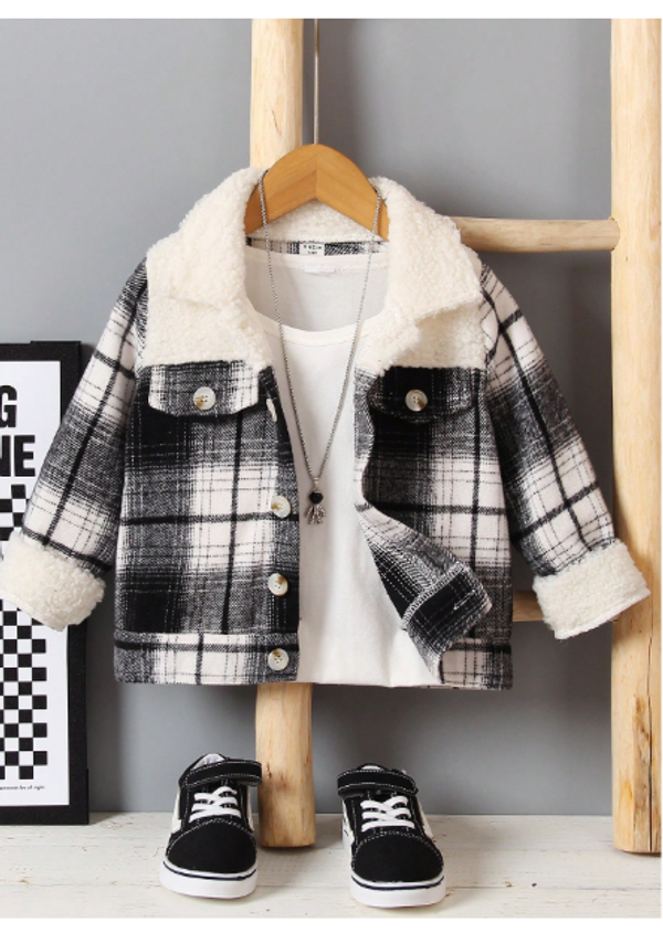 Young Boys' Daily Casual Classic Plaid & Plush Long Sleeve Shirt Warm & Comfortable Coat