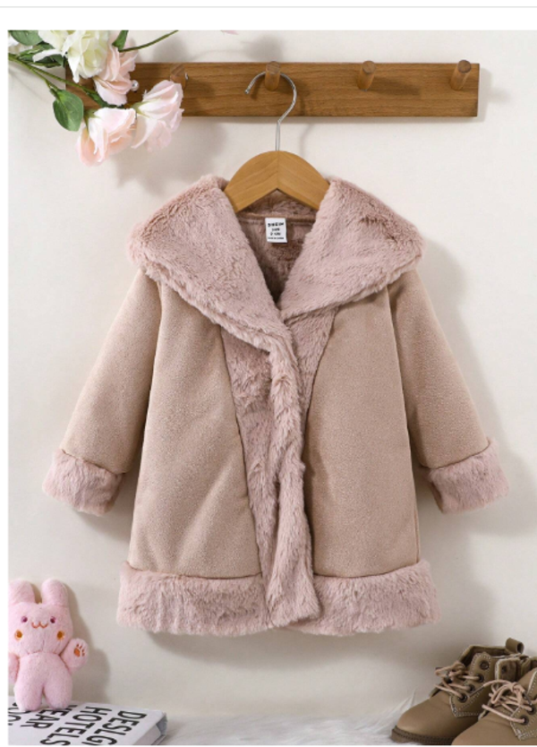 Baby Girl Fashion Contrast Fuzzy Panel Coat