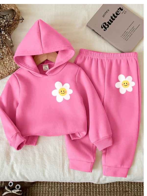  Baby Girl Knitted Soft Hooded Casual Loose Fit Long Sleeve Sweatshirt And Pants Set