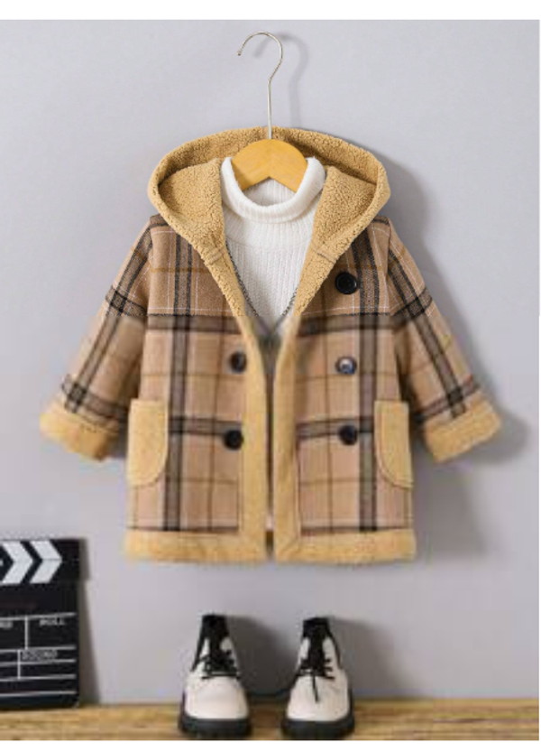 Baby Boy Carnival Plaid Pattern Warm Fleece Hooded Long Sleeve Jacket