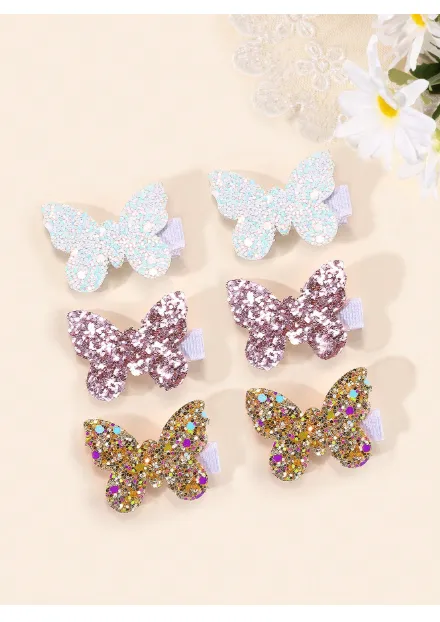 6pcs Butterfly Hair Clips For Toddler Girls Sparkling Gold Glitter Butterfly Hairpins