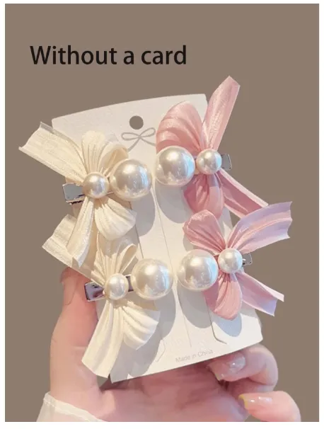 4pcs/Set Sweet Bow White & Pink Hair Clip Set