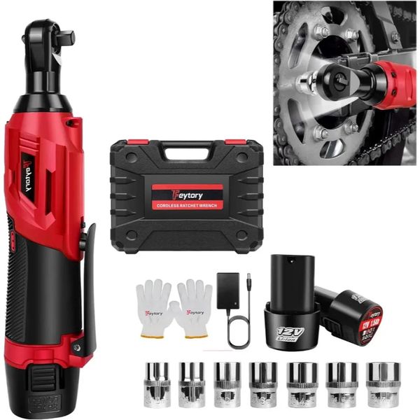 12V Cordless Ratchet Wrench | 3/8" Drive | 2x 1500mAh Batteries & 7 Sockets Included