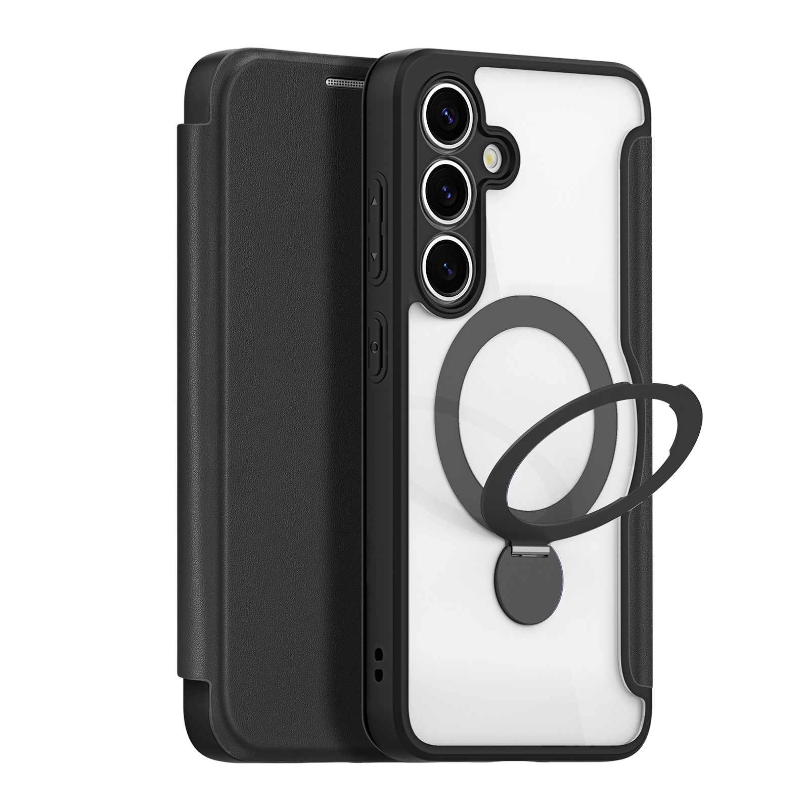 Samsung S25 Black Dux Skin X Pro Folio Magnetic Case with 360?? Ring Stand