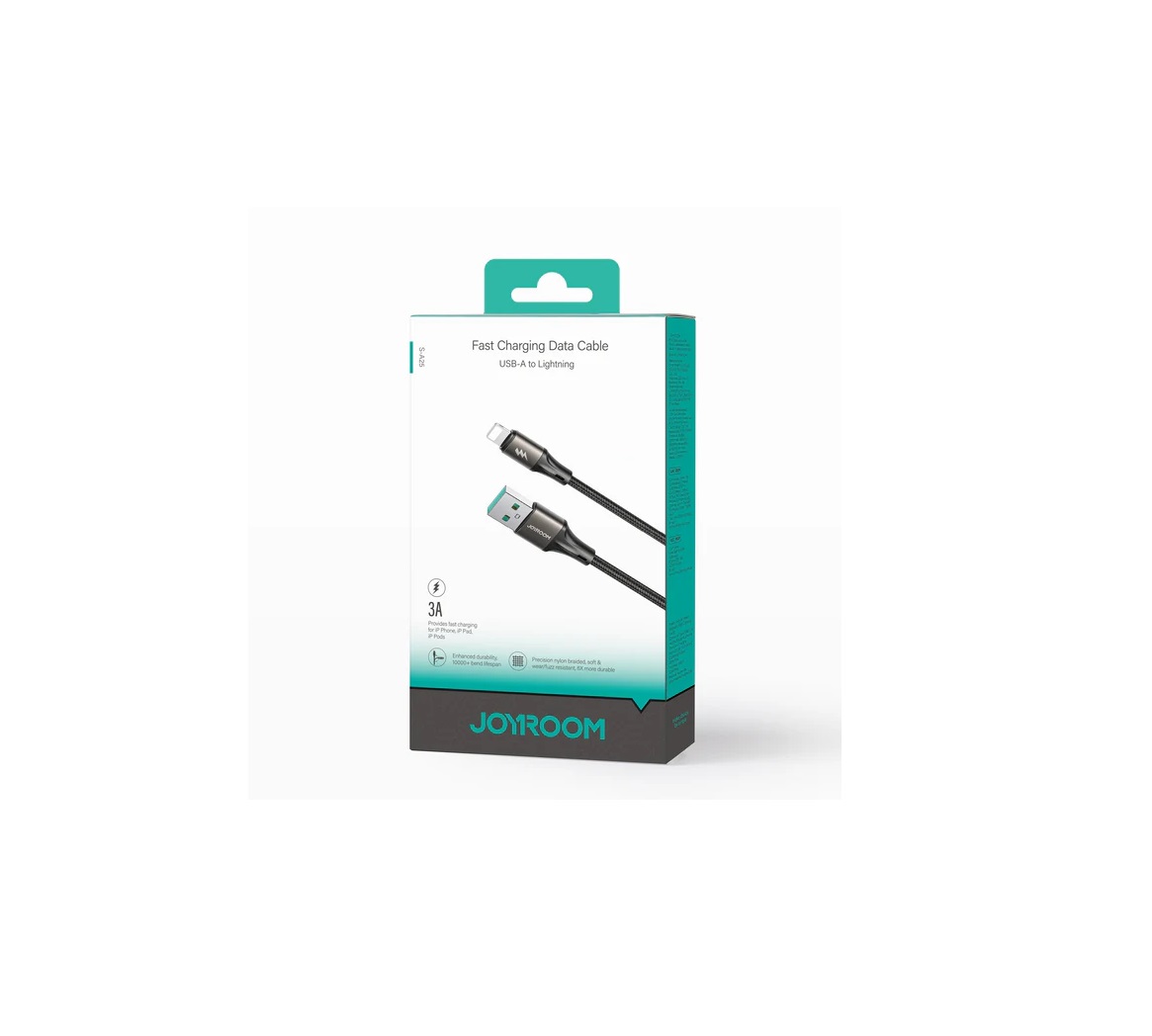 Joyroom USB-A to Lightning 2m-Black (Braided) 3A Fast Charging Data Cable S-A25