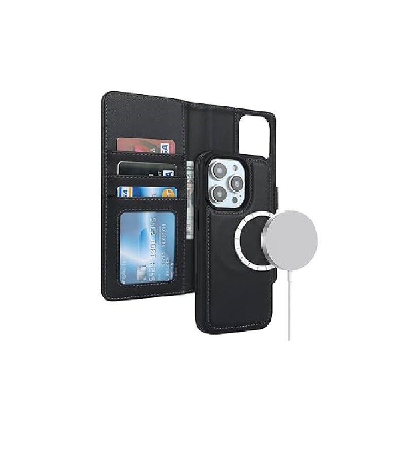 iPhone 13 Pro Max Black Hanman Miro 2 in 1 Detachable Wallet Case with Magsafe