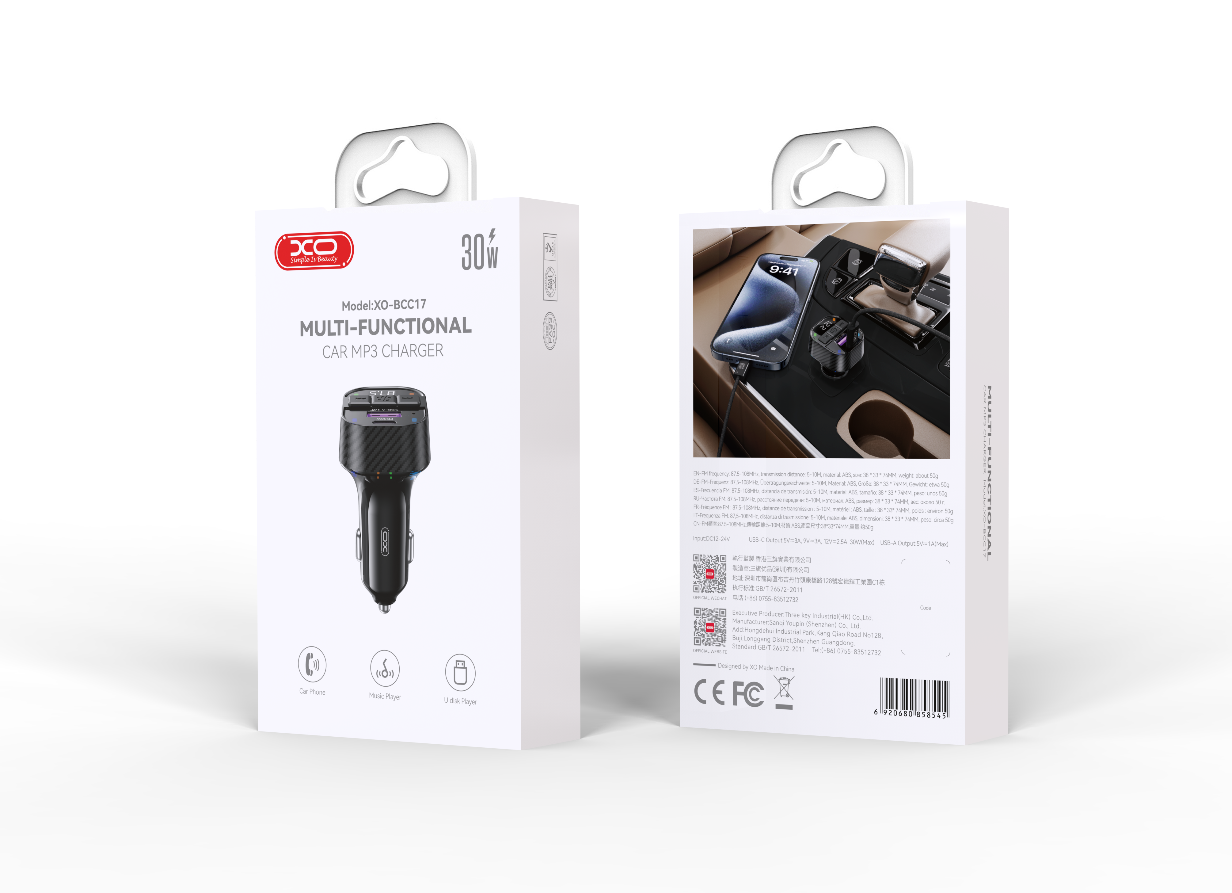 XO BCC17 PD30W A + C Car Charger and FM Transmitter