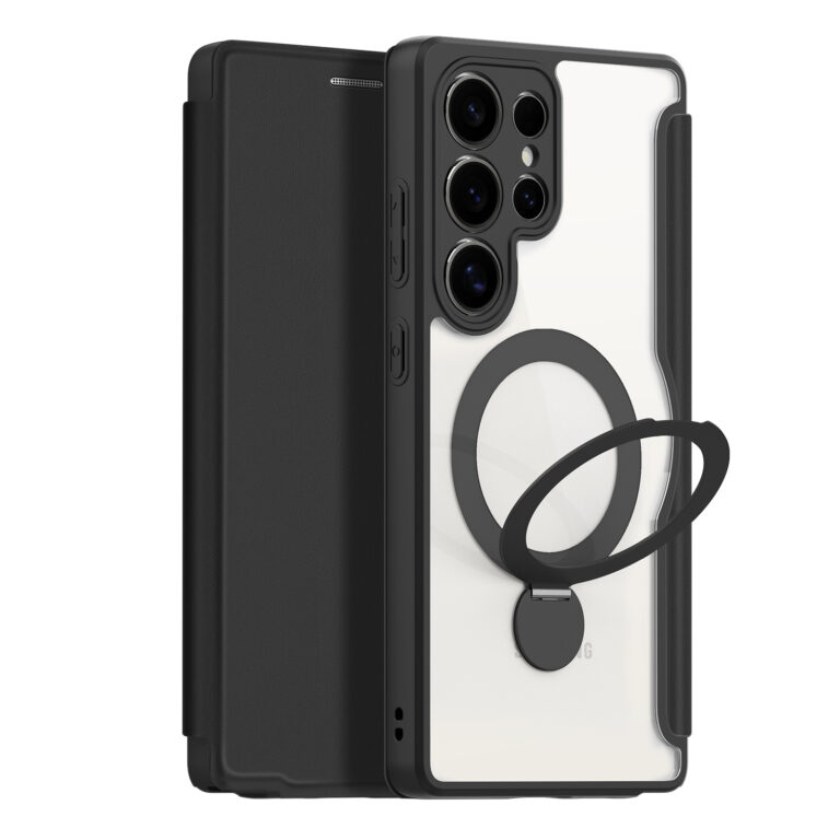 Samsung S25 Ultra Black Dux Skin X Pro Folio Magnetic Case with 360?? Ring Stand
