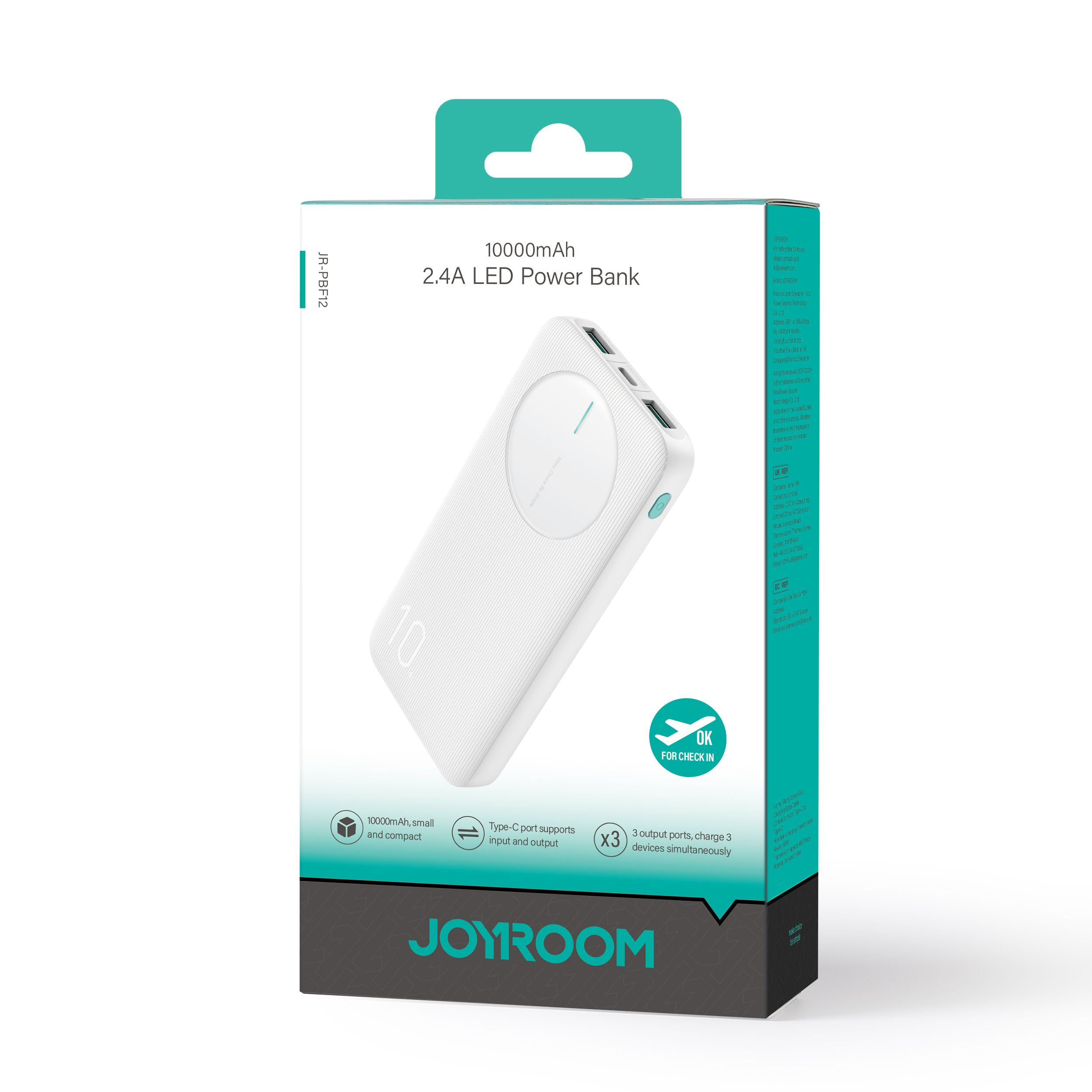 Joyroom Power Bank 10000mAh White 2.4A LED JR-PBF12