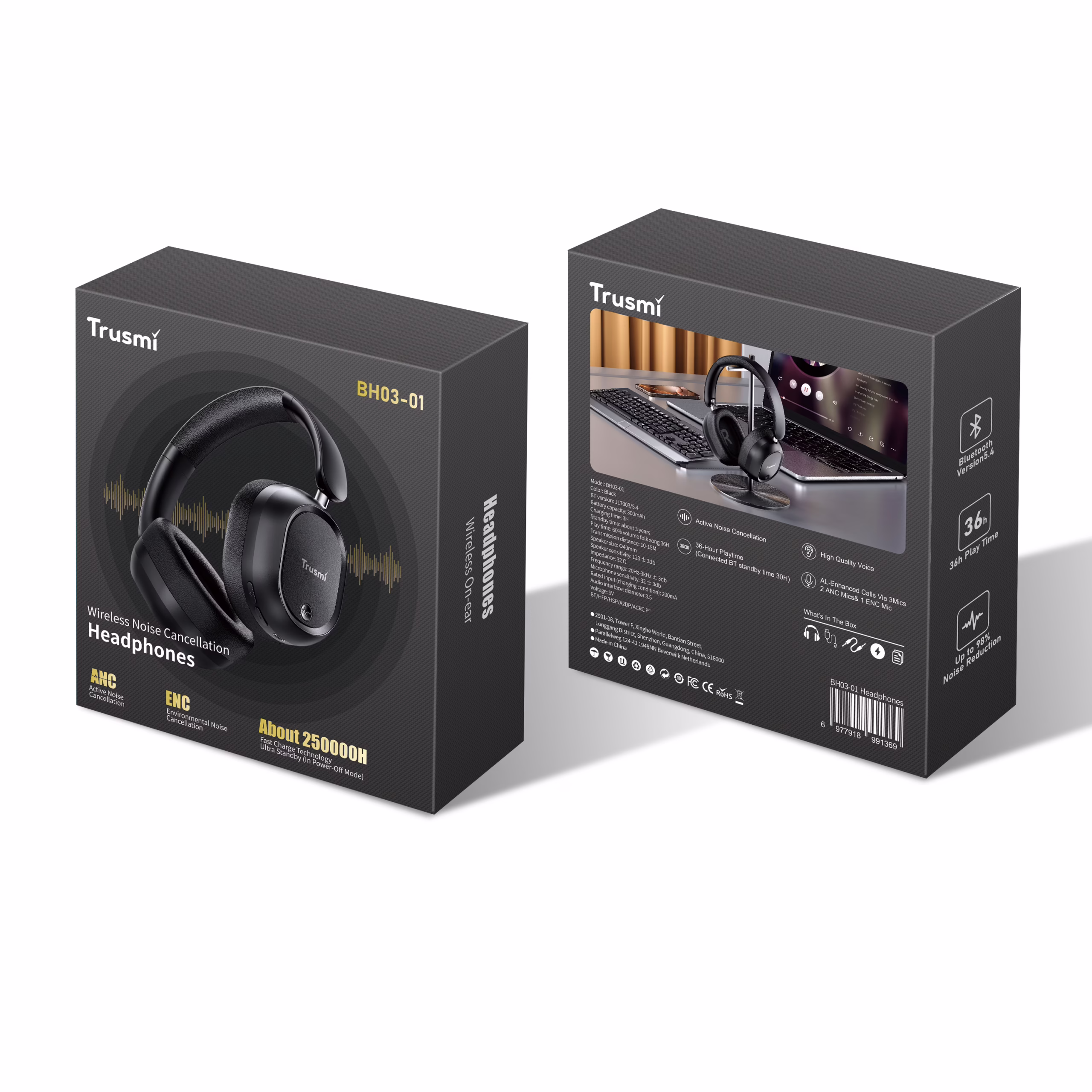 Trusmi Stylish Wireless Bluetooth Headphone Black BH03-01