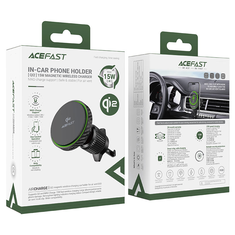 Acefast D33 Magnetic Wireless Charging Car Phone Holder Air Vent Qi2 Certified