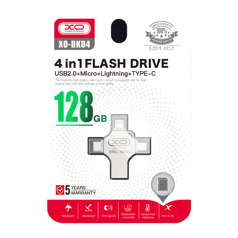 XO DK04 128GB 4 in 1 Lighting Flash Disk USB Micro Type-C Lightning