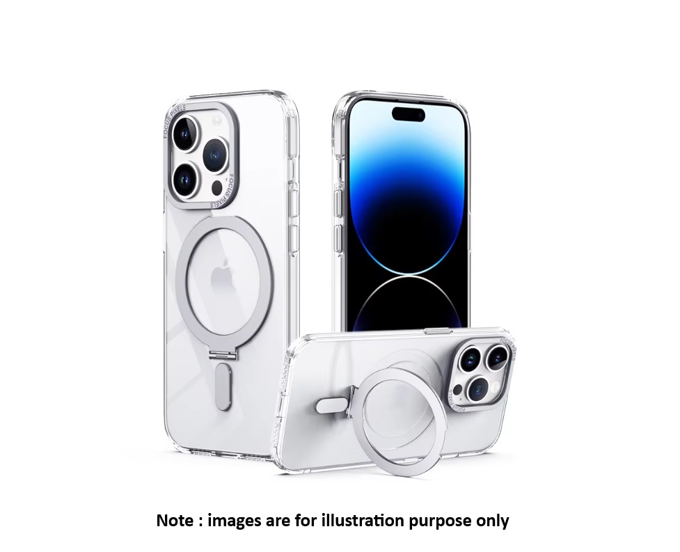 iPhone 15 Silver Clear With Stand Case With Magsafe