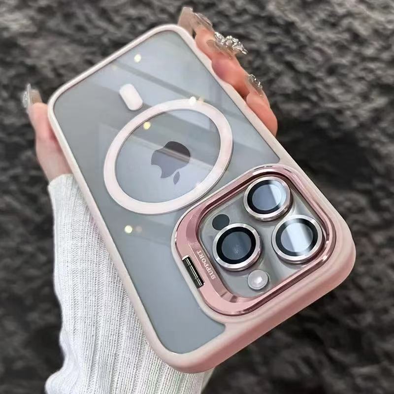iPhone 16 Plus Pink Magsafe Support Case with Camera Lens Protector & Stand