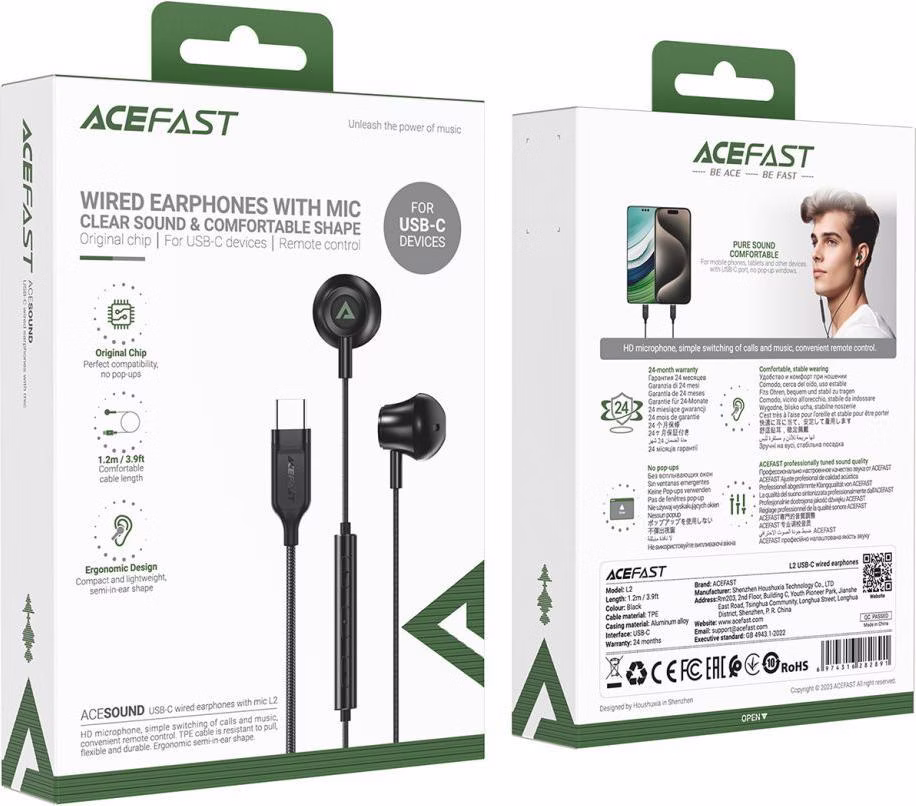 Acefast L2 for Phone/Tablet Clear Sound 1.2m USB-C Wired Earphones with Mic