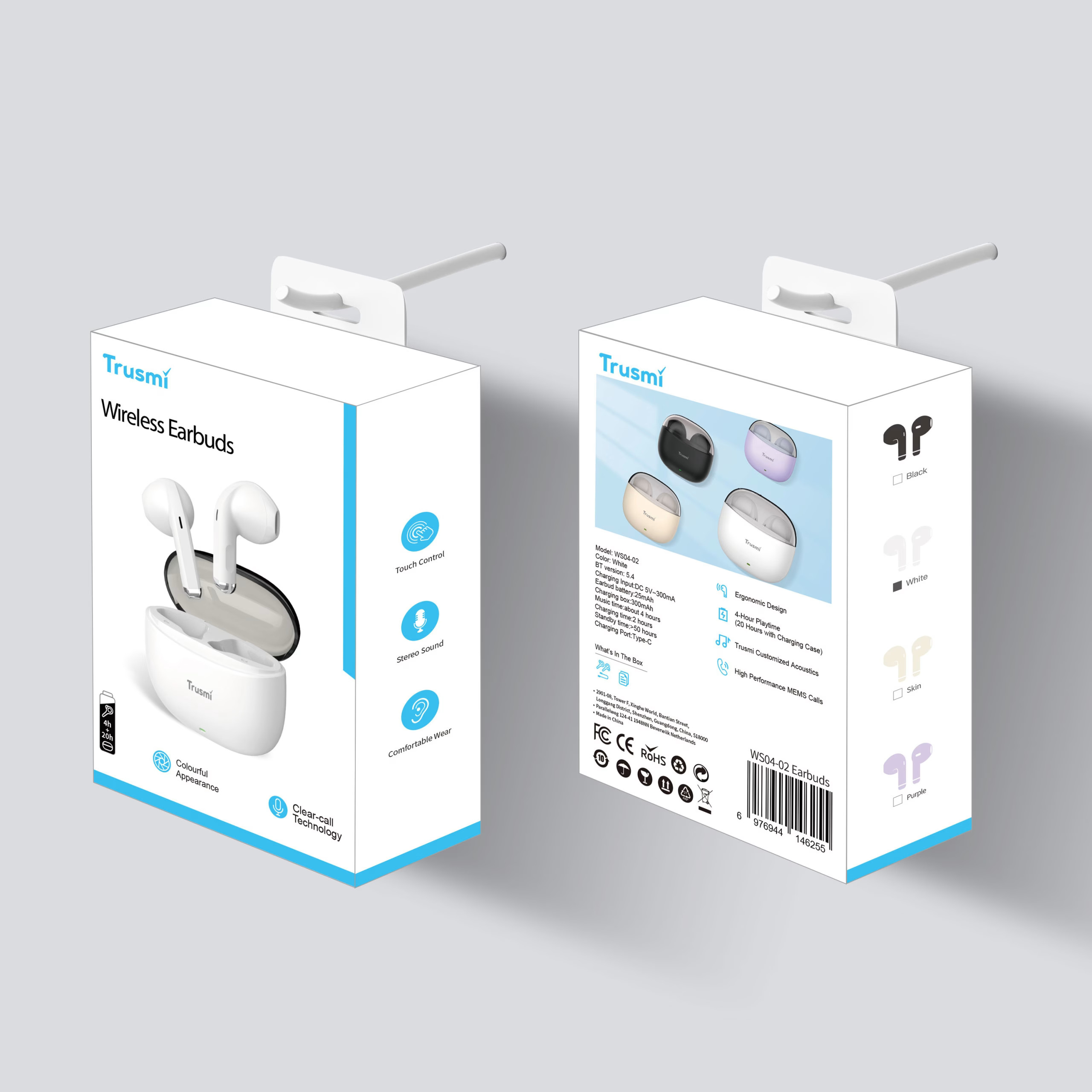 TRUSMI WS04-04 Purple Semi-In-Ear Wireless Earphone Colorful Carousel 6