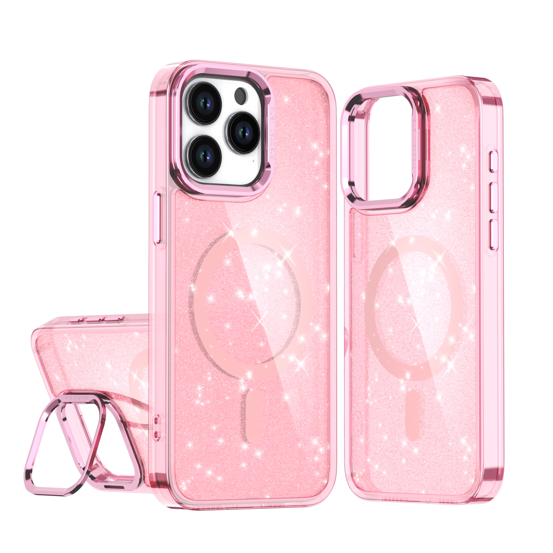 iPhone 14 Pro Pink Magsafe Sparkle Case with Stand