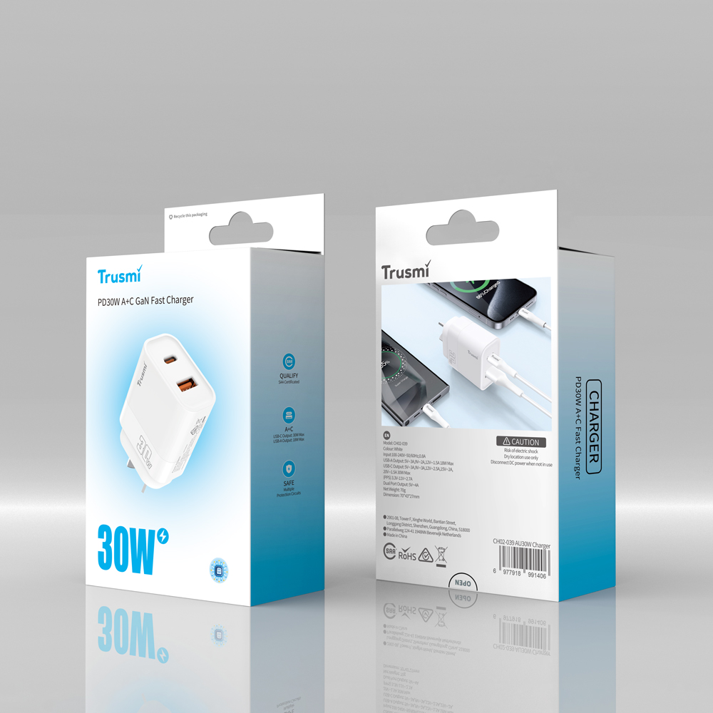 Trusmi PD 30W Wall Charging Adapter A+C GaN AU/NZ CH02-039