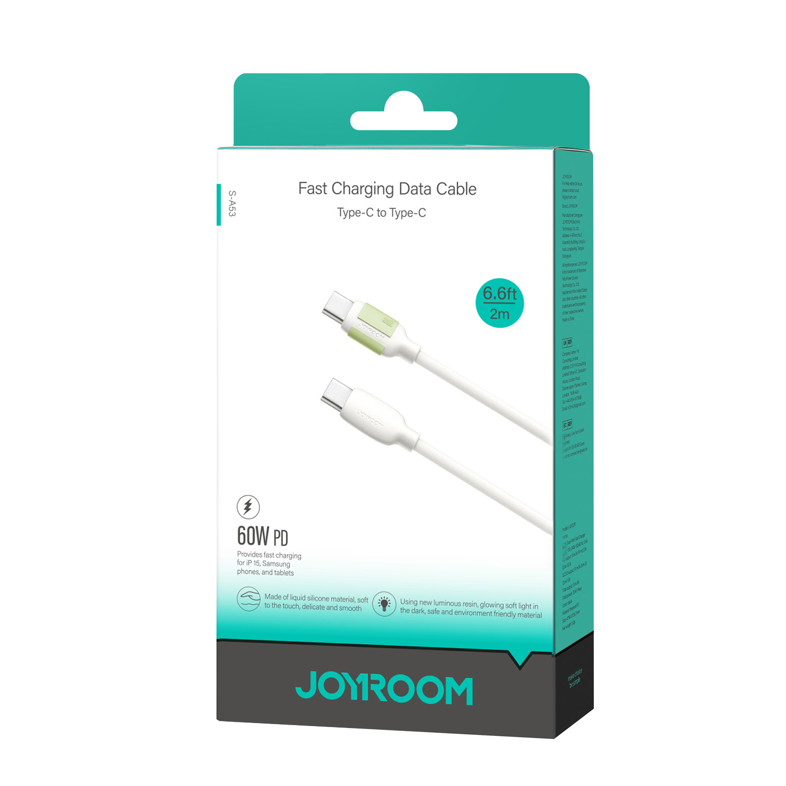 Joyroom Type-C to Type-C 2m-Beige 60W Fast Charging Data Cable S-A53