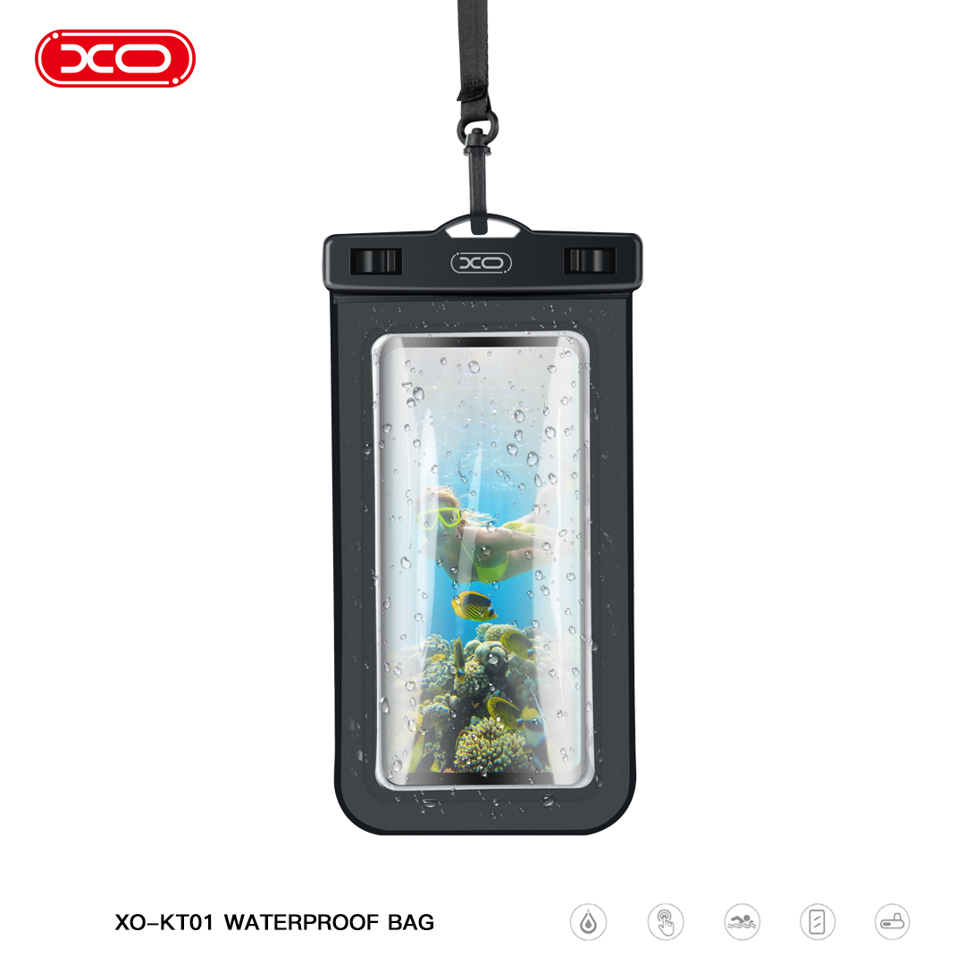 XO KT01 Cell Phone PVC Waterproof Pouch with Lanyard Black Carousel 2