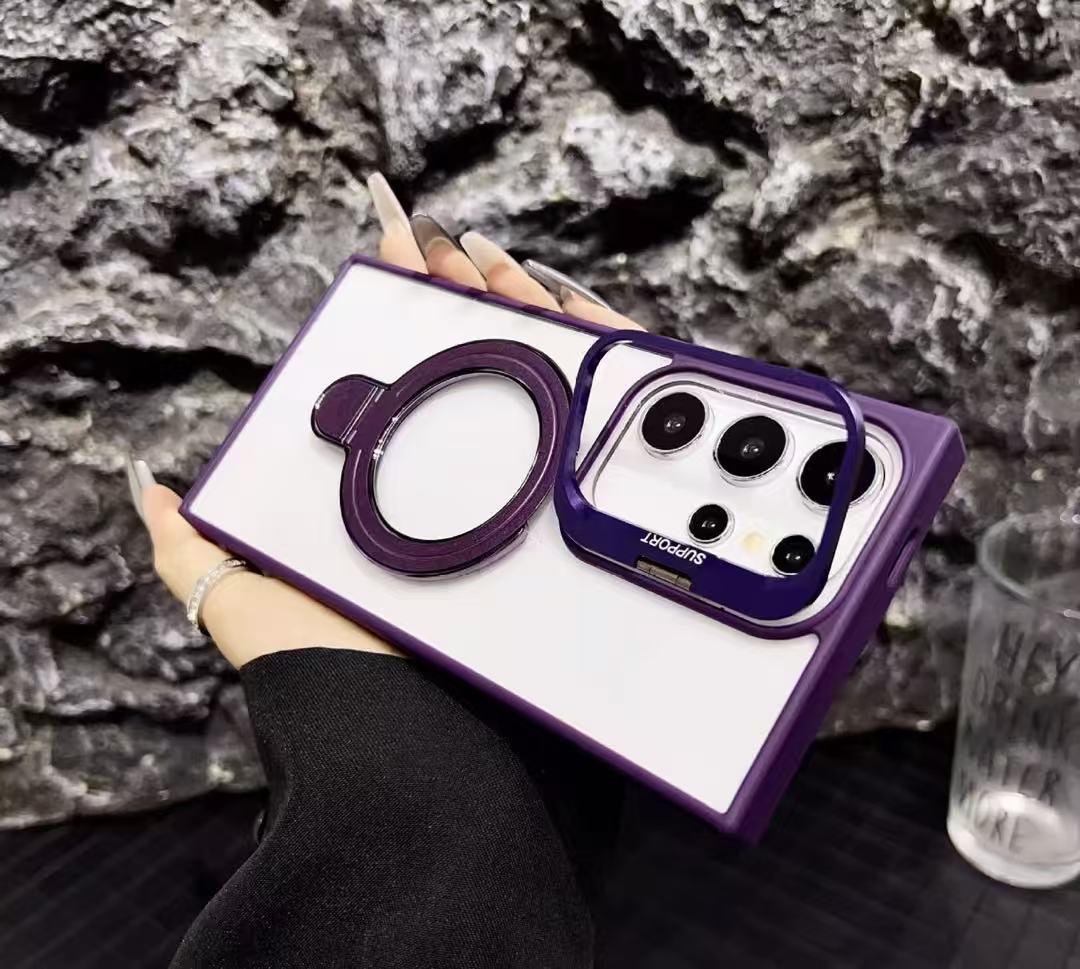 Samsung S25 Dark Purple Magsafe Support Case with Camera Lens Protector & Dual Stand