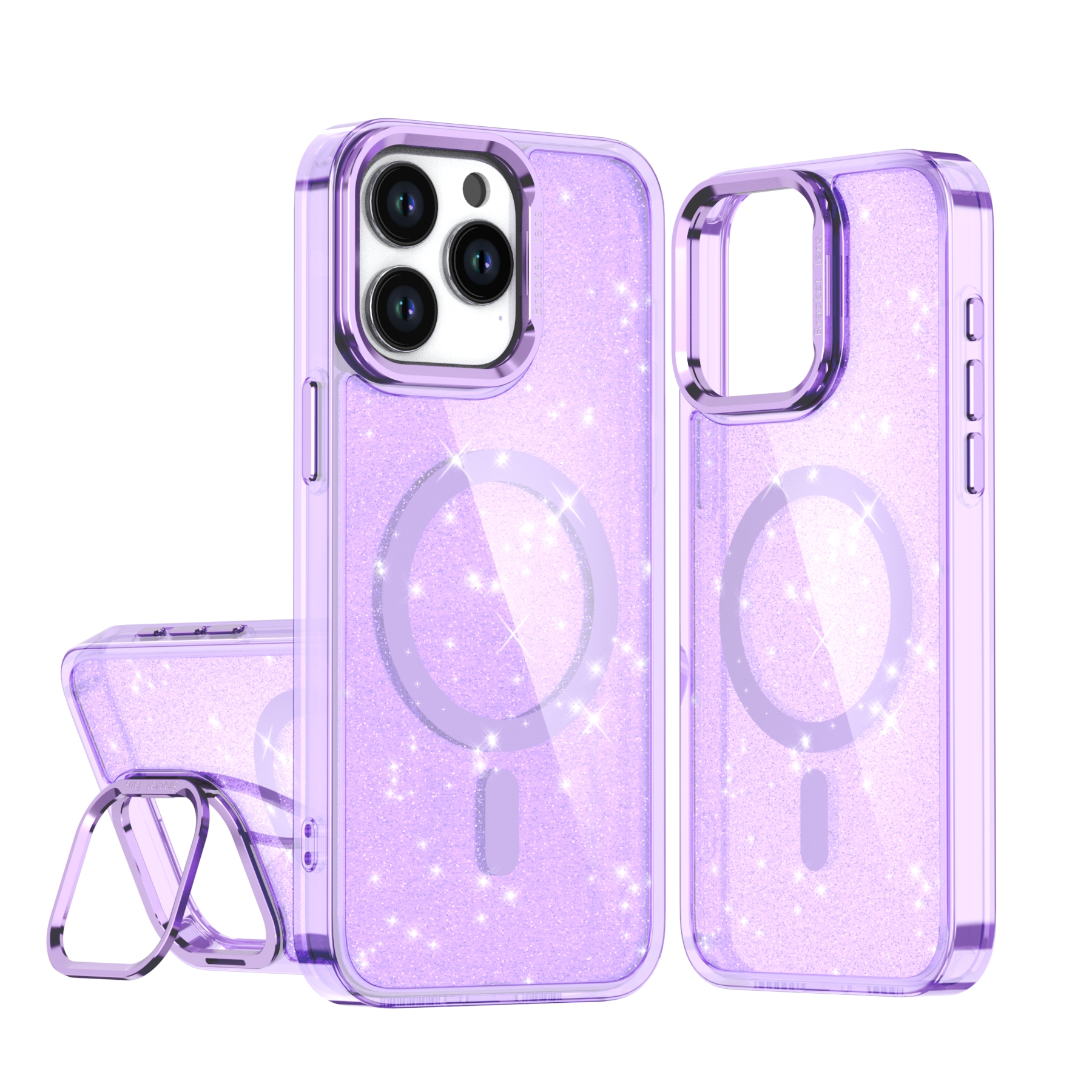 iPhone 16 Plus Purple Magsafe Sparkle Case with Stand